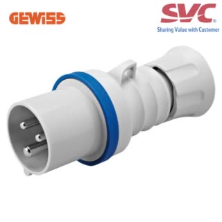 Phích cắm công nghiệp dạng thẳng GEWISS GW60004FH - STRAIGHT PLUG HP - IP44/IP54 - 2P+E 16A 200-250V 50/60HZ - BLUE - 6H - FAST WIRING