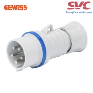 Phích cắm công nghiệp dạng thẳng GEWISS GW60005FH - STRAIGHT PLUG HP - IP44/IP54 - 3P+E 16A 200-250V 50/60HZ - BLUE - 9H - FAST WIRING