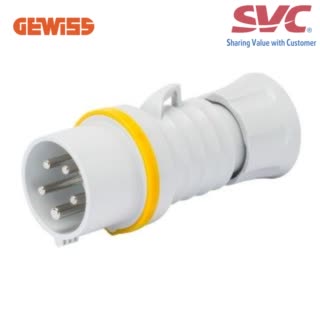 Phích cắm công nghiệp dạng thẳng GEWISS GW60013FH - STRAIGHT PLUG HP - IP44/IP54 - 3P+E 32A 100-130V 50/60HZ - YELLOW - 4H - FAST WIRING