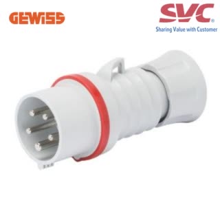 Phích cắm công nghiệp dạng thẳng GEWISS GW60018FH - STRAIGHT PLUG HP - IP44/IP54 - 2P+E 32A 380-415V 50/60HZ - RED - 9H - FAST WIRING