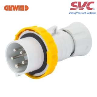 Phích cắm công nghiệp dạng thẳng 32A 100-130V GEWISS GW60035FH - STRAIGHT PLUG HP - IP66/IP67/IP68/IP69 - 3P+E 32A 100-130V 50/60HZ - YELLOW - 4H - FAST WIRING