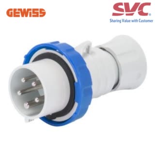 Phích cắm công nghiệp dạng thẳng 32A 200-250V GEWISS GW60039FH - STRAIGHT PLUG HP - IP66/IP67/IP68/IP69 - 3P+N+E 32A 200-250V 50/60HZ - BLUE - 9H - FAST WIRING