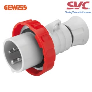 Phích cắm công nghiệp dạng thẳng 32A 380-415V GEWISS GW60041FH - STRAIGHT PLUG HP - IP66/IP67/IP68/IP69 - 3P+E 32A 380-415V 50/60HZ - RED - 6H - FAST WIRING