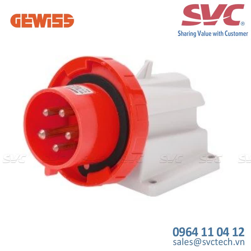Phích cắm công nghiệp cố định góc 90 độ 32A 380-415V GEWISS GW60440 - 90° ANGLED SURFACE MOUNTING INLET - IP67 - 2P+E 32A 380-415V 50/60HZ - RED - 9H - SCREW WIRING