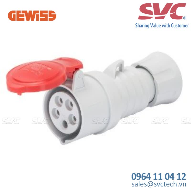 Ổ cắm công nghiệp ổ cắm nối di động 32A kín nước GEWISS GW62729H - STRAIGHT CONNECTOR HP - IP44/IP54 - 3P+E 32A 380V/440V 50HZ/60HZ - RED - 3H - SCREW WIRING
